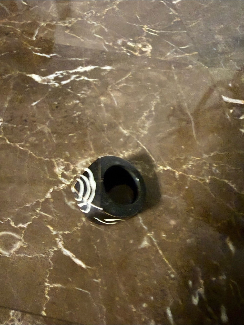 Black Resin Statement Ring with White Swirl Accent